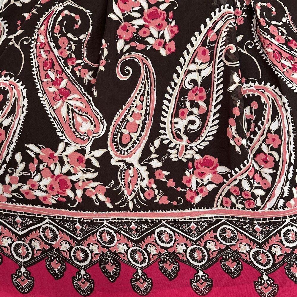Y2K Chiffon Pleated Midi Skirt 12 Large Brown Pink Paisley Boho Fairy Modest 90s - Picture 2 of 8